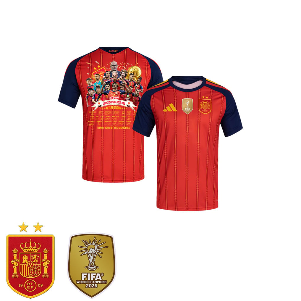 Spagna 2026 Maglia Casa Bambini Coppa del Mondo Due Stelle Grazie per i Ricordi