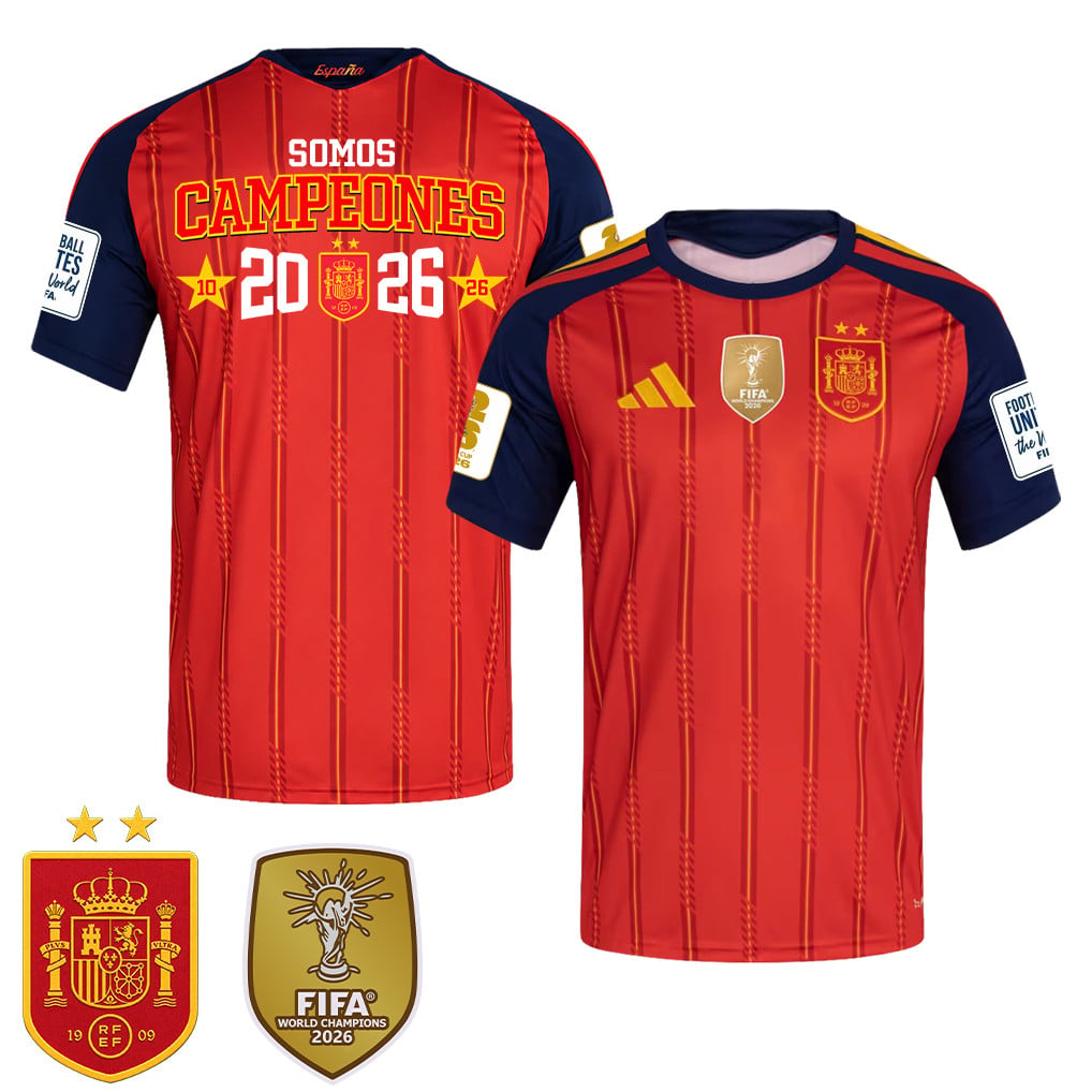 Spanje 2026 Twee-Ster Wij Zijn Kampioenen Heren Thuisshirt