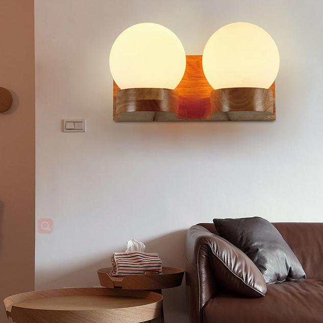 Nordic Wooden Glass Globe Wall Light