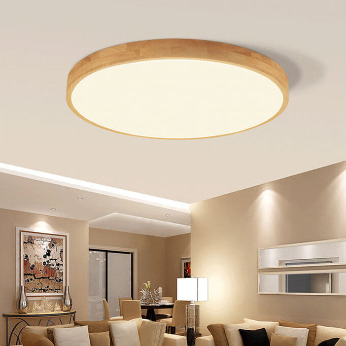 Plafoniera ultra sottile rotonda in legno massello nordico LED 1 luce