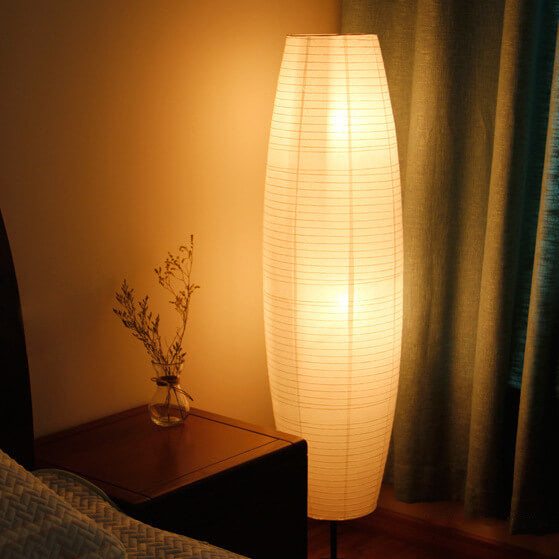 Lámpara de pie de columna de papel de arroz nórdico de 2 luces