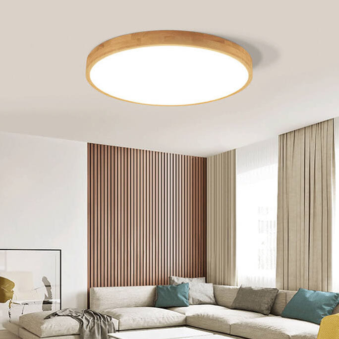 Plafoniera ultra sottile rotonda in legno massello nordico LED 1 luce