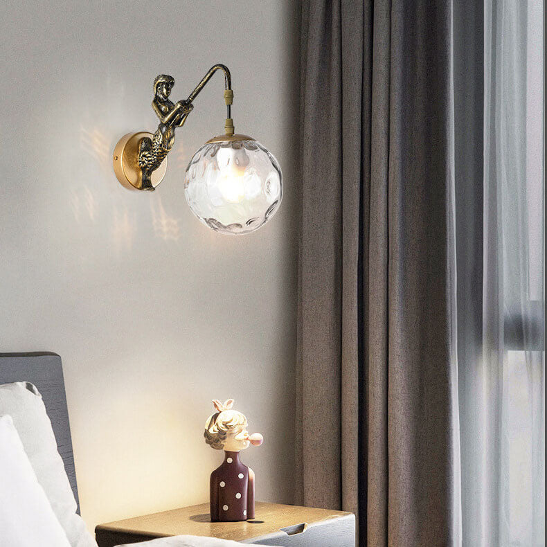 Aplique de pared vintage con globo de vidrio de sirena de 1 luz
