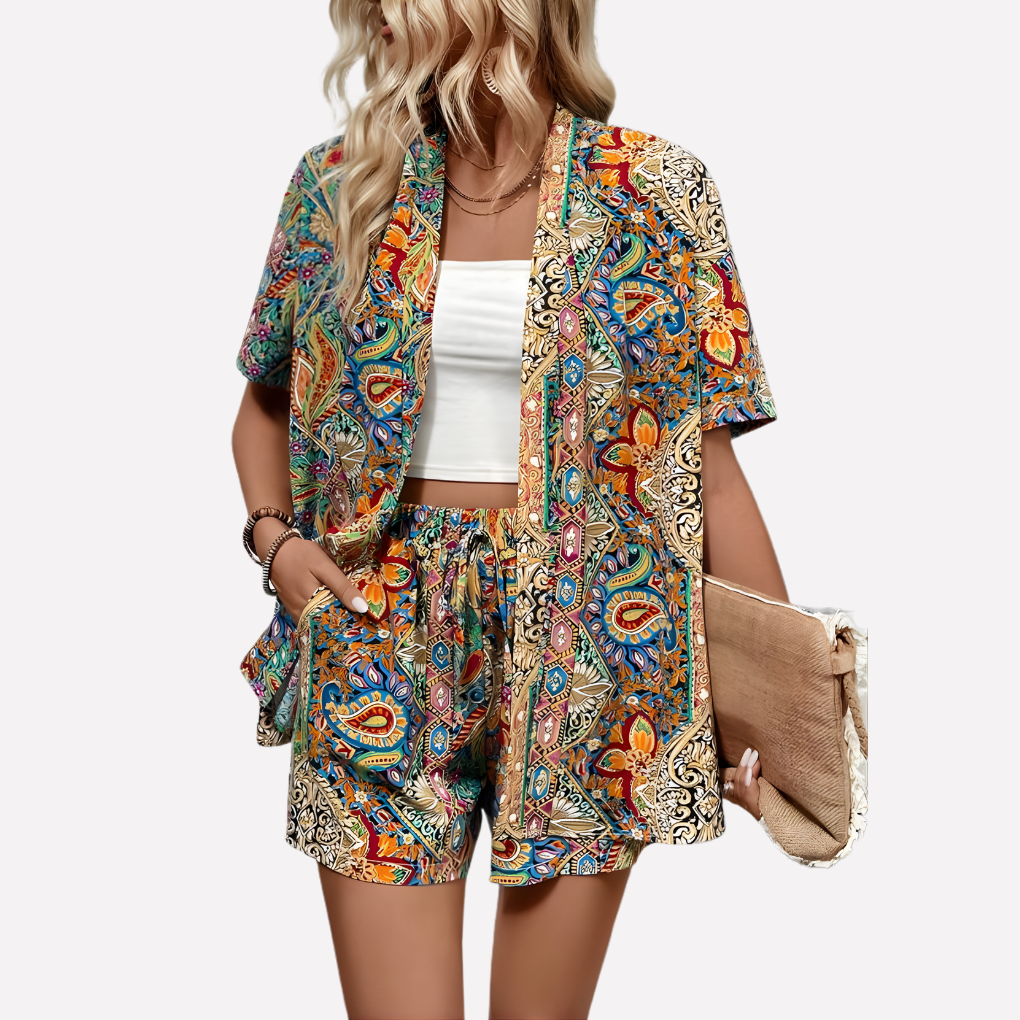 Dames kimono-skjorte og shorts