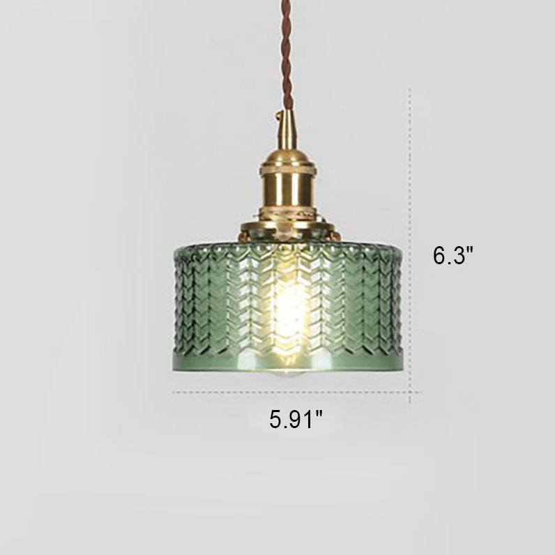 Japanese Brass Glass 1-Light Round Pendant Light