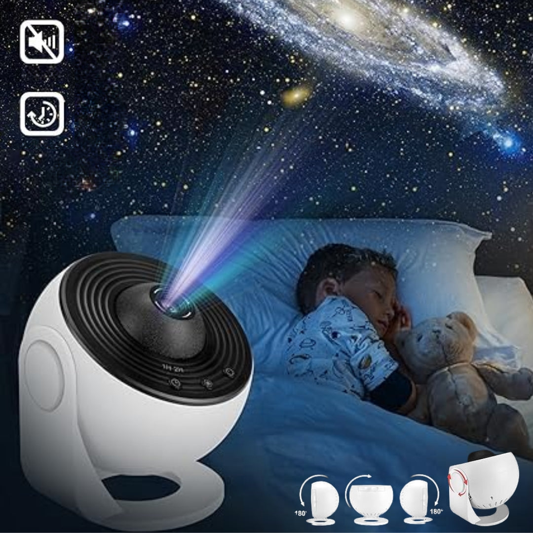 Proyector de galaxias Celestial Dreams con luz estelar giratoria 360° y películas HD