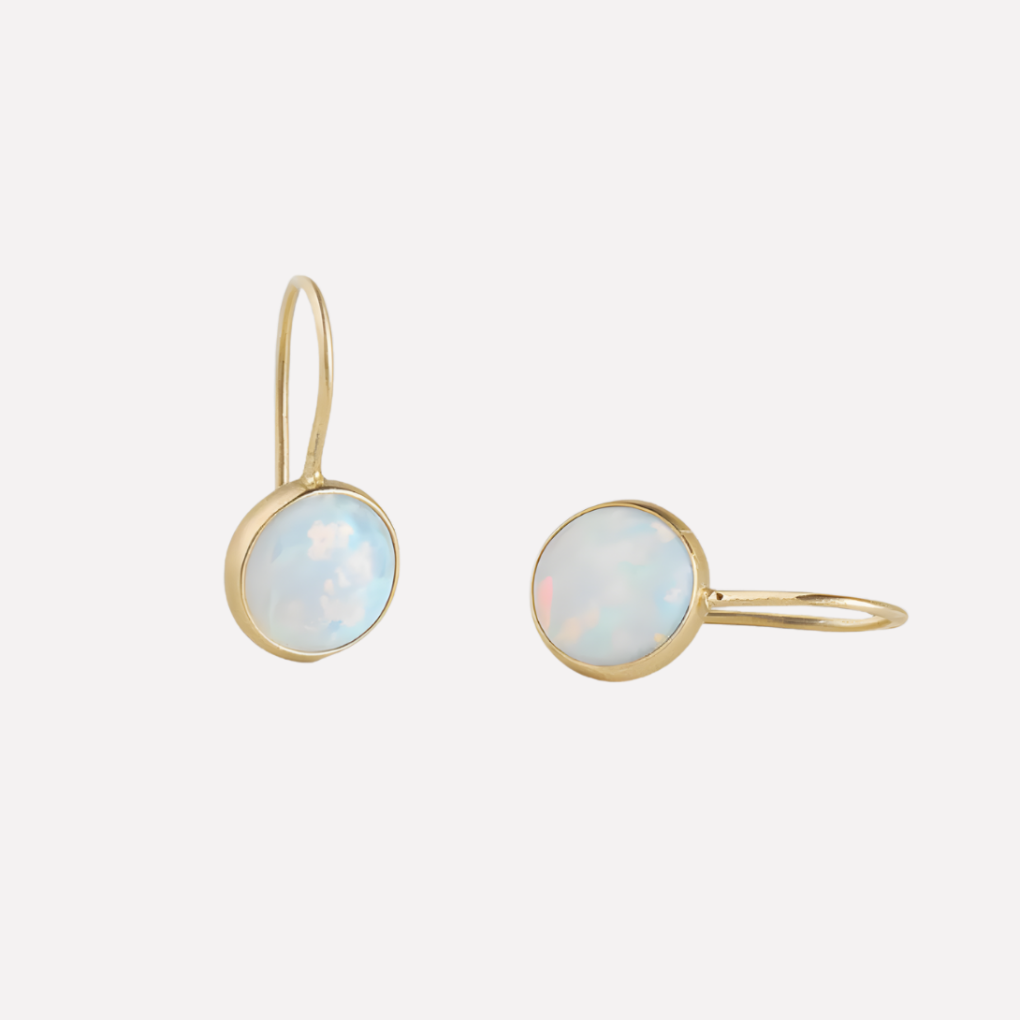 Women’s Drop Earrings in White Opal with Gold Tone Finish