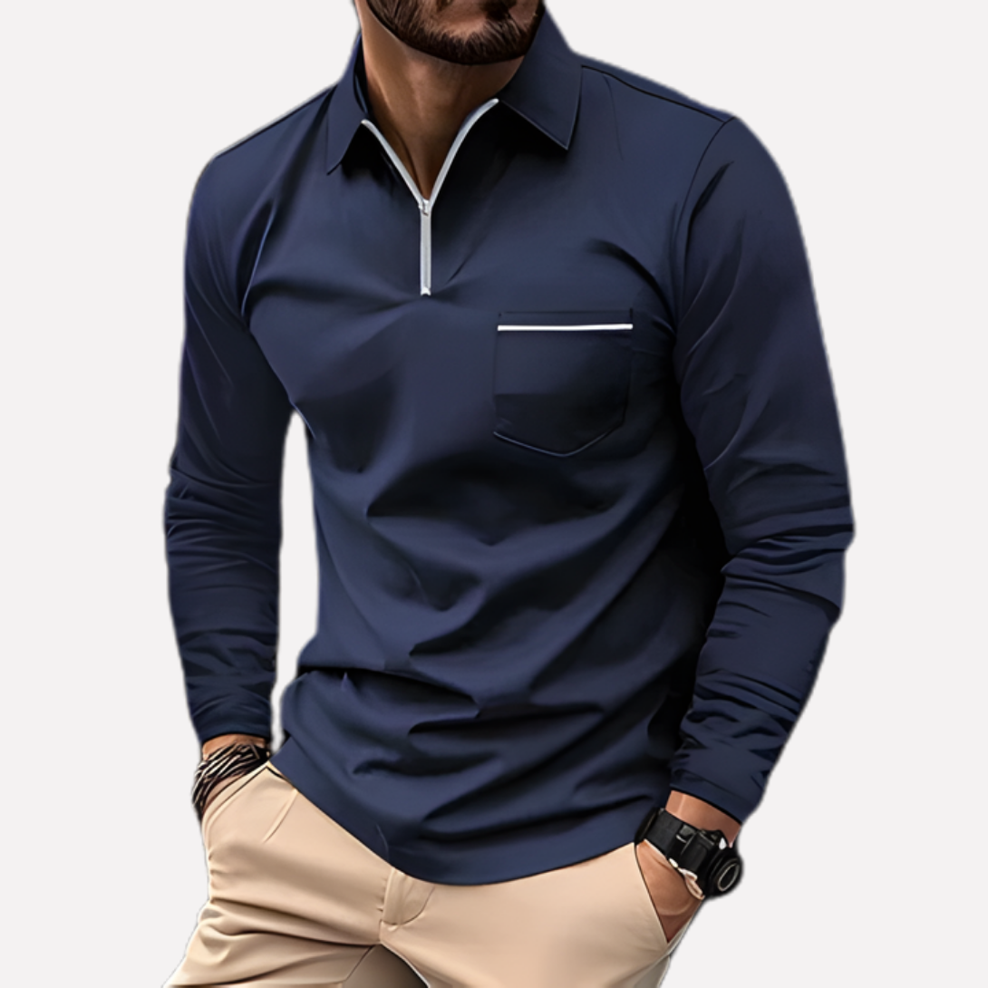 Polo de manga larga para hombre con bolsillo en el pecho