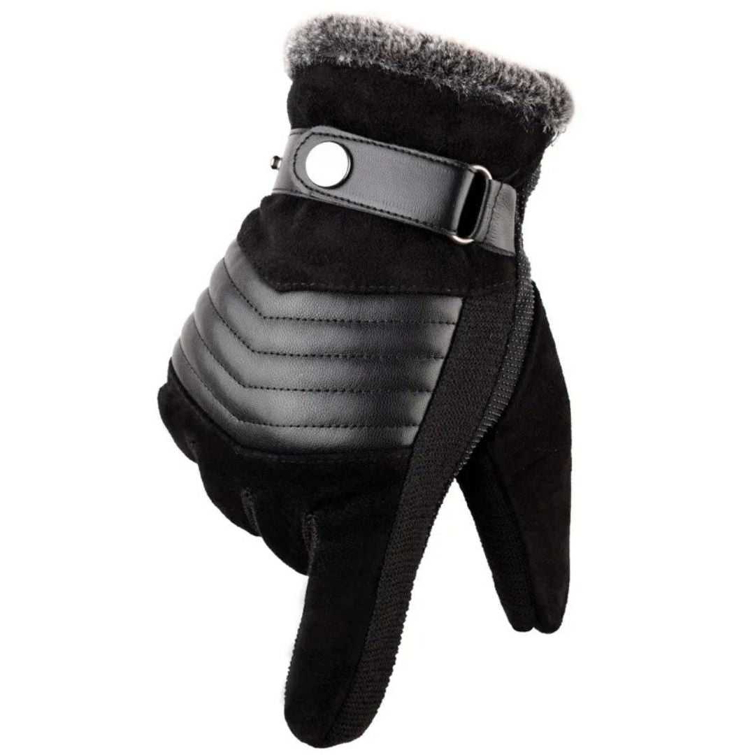 Guantes de invierno para hombre con pantalla táctil | Cálidos y cómodos con correa de cuero genuino