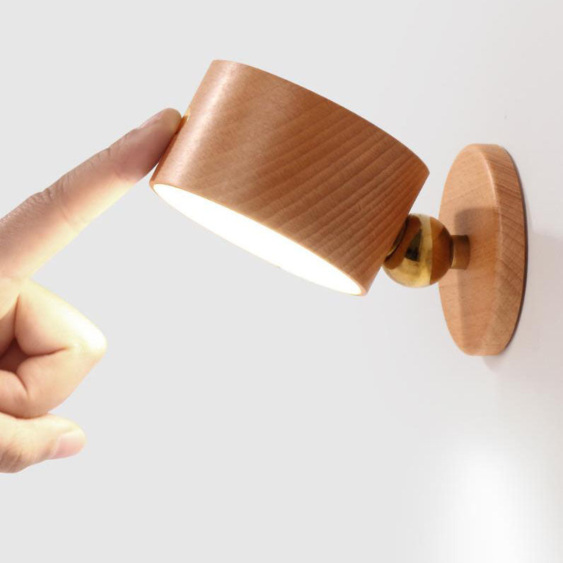 Minimalist Wooden Round LED Wall Sconce 1-Light