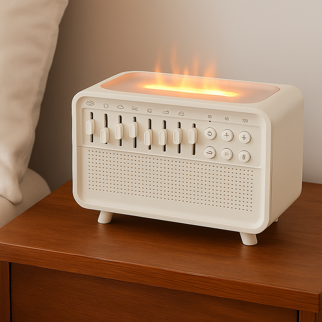 Macchina del rumore bianco tutto-in-uno con umidificatore e luce a fiamma – Soluzione per rilassamento e sonno profondo