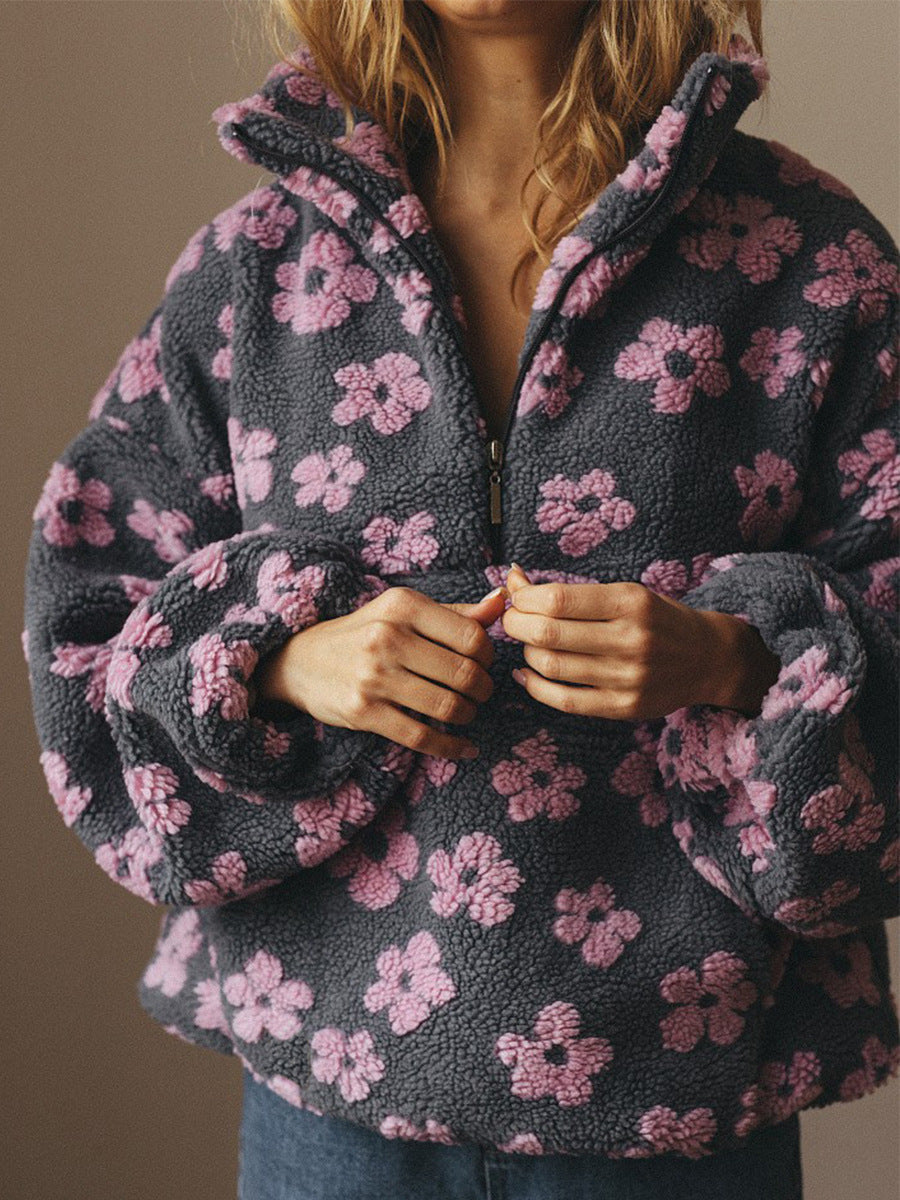 Cozy Floral Fleece Pullover