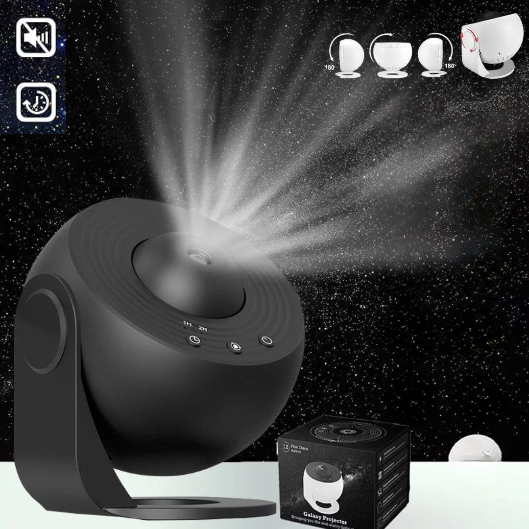 Proyector de galaxias Celestial Dreams con luz estelar giratoria 360° y películas HD