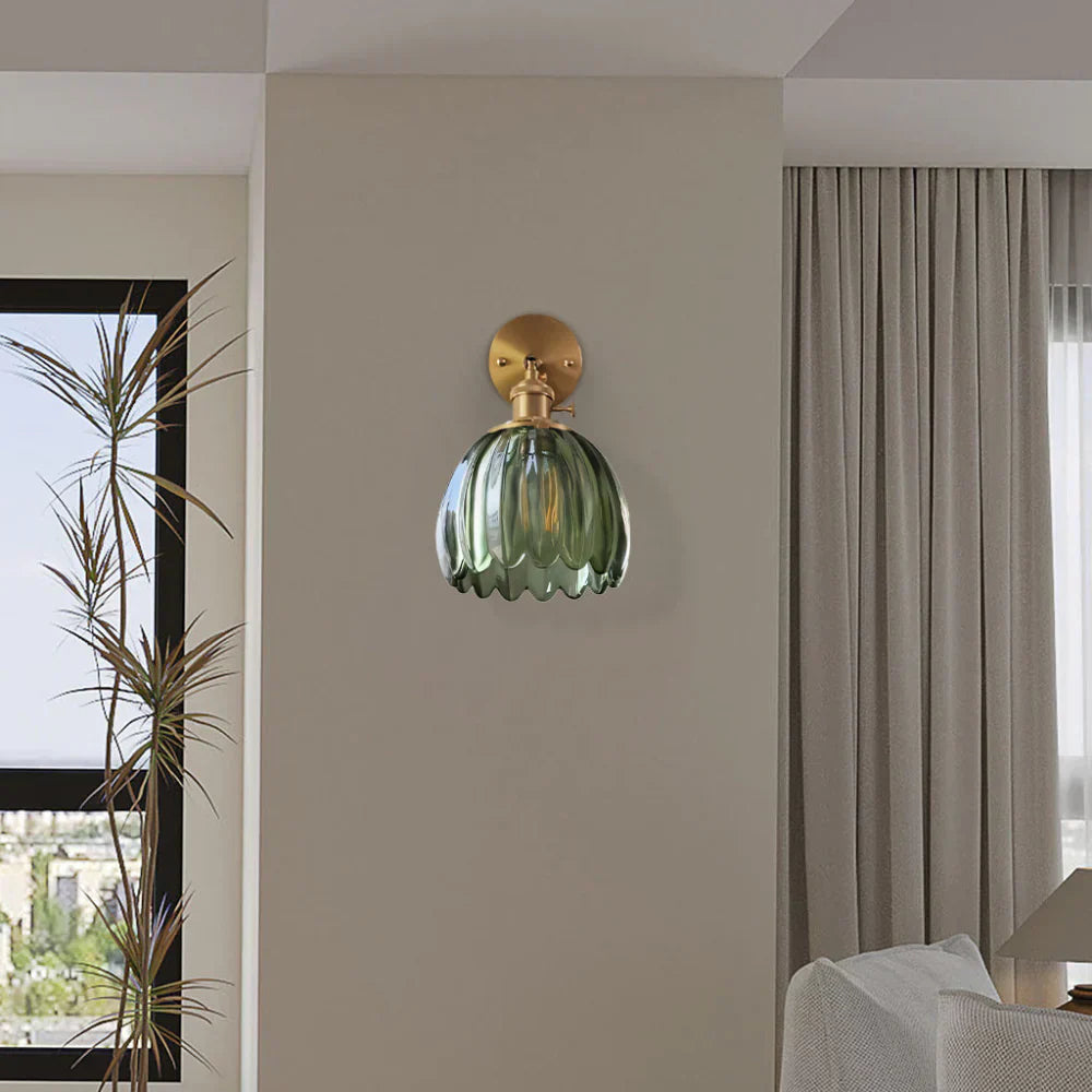 Applique da parete vintage in ottone con vetro a tulipano 1 luce