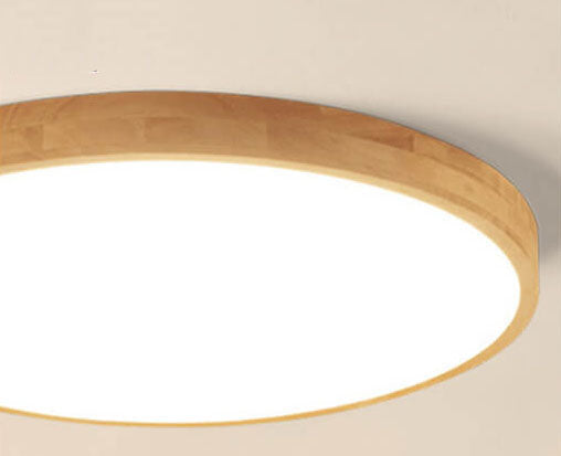 Lámpara de techo LED empotrada ultra delgada redonda de madera maciza nórdica de 1 luz