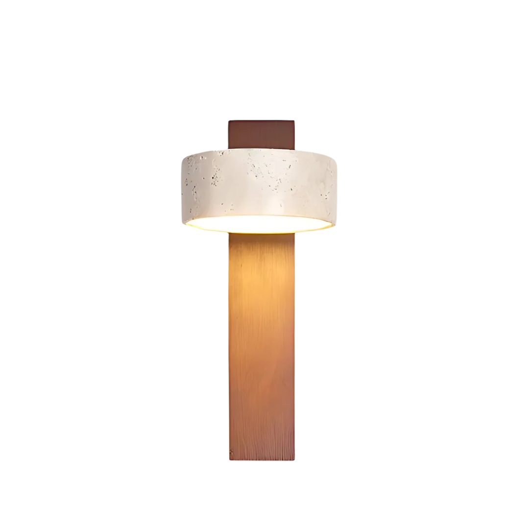 Wabi-Sabi Travertin-Holz LED-Wandleuchte 1-flammig