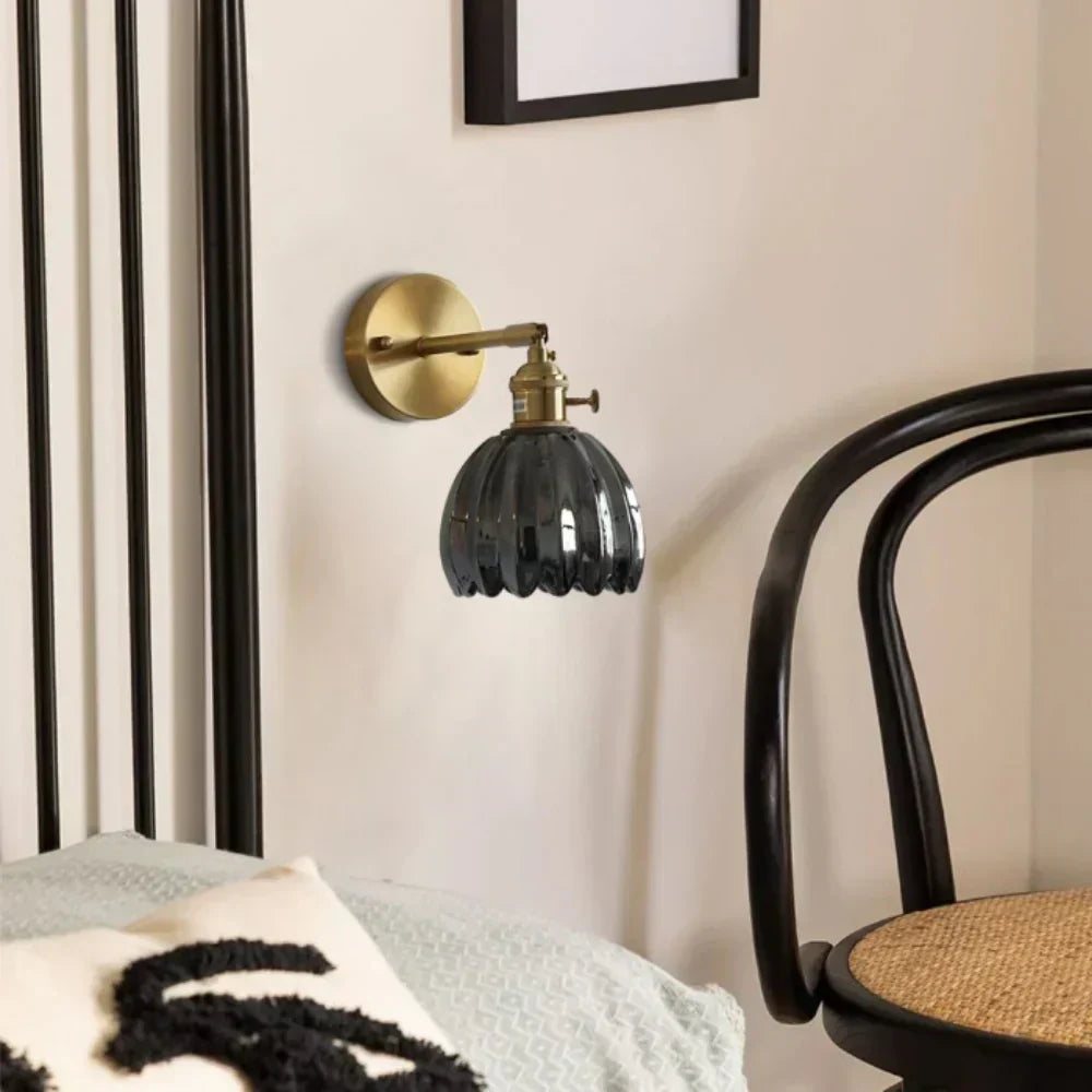 Applique da parete vintage in ottone con vetro a tulipano 1 luce
