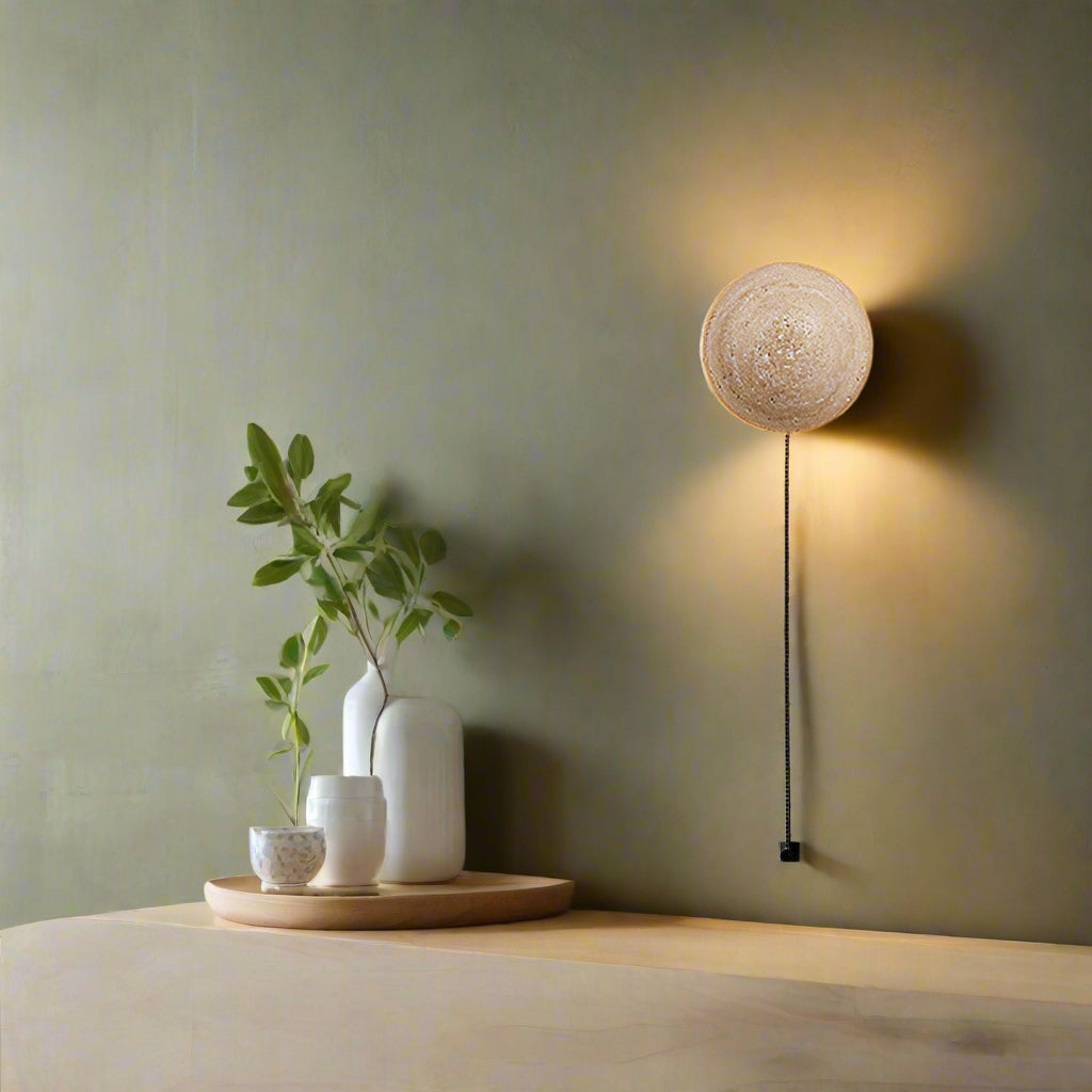 Modern Minimalist Travertine Round Wall Sconce LED 1-Light