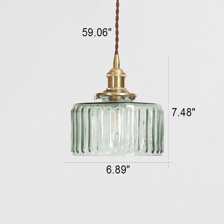 Lampada a sospensione rotonda in ottone e vetro giapponese 1 luce