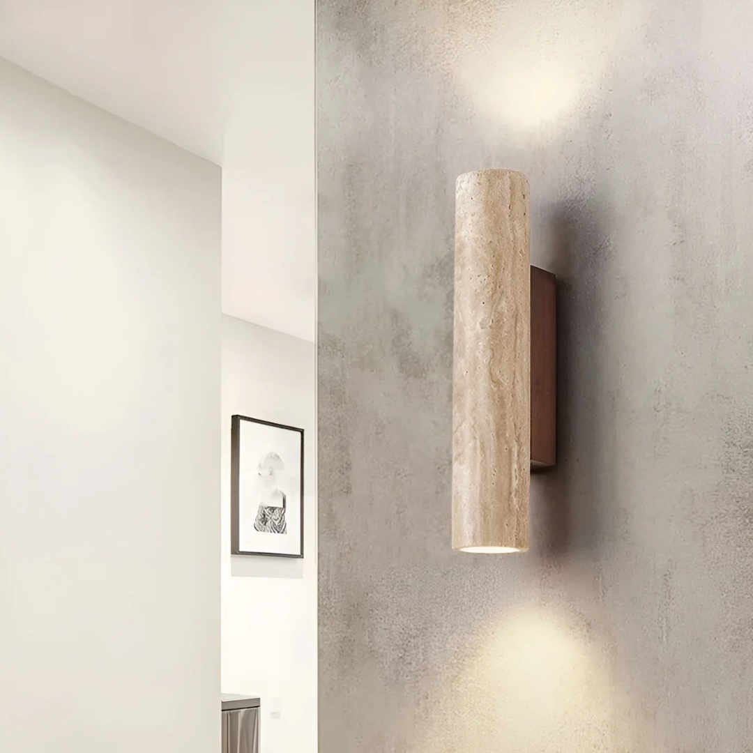 Moderne minimalistische Travertin-Marmor Zylinder LED-Wandleuchte 2-flammig