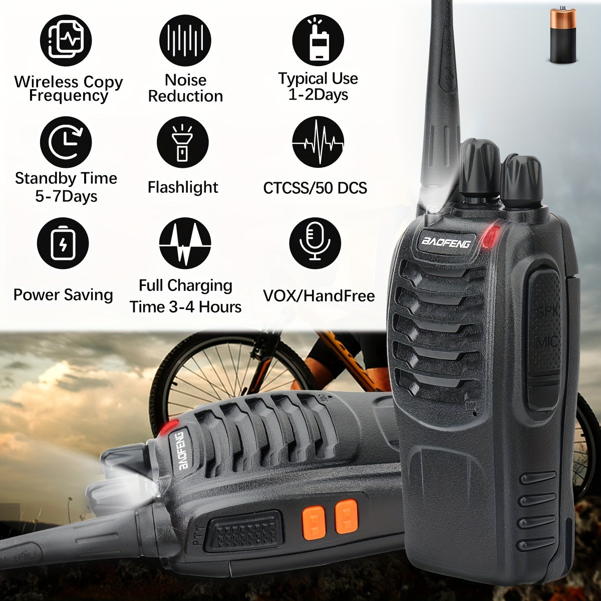 Langdistance walkie talkies til voksne, genopladelige 2-vejs radioer med øretelefoner