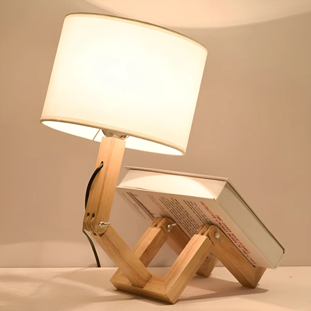 Moderne verstellbare Holz Tischlampe mit Stoffschirm 1-Flammig