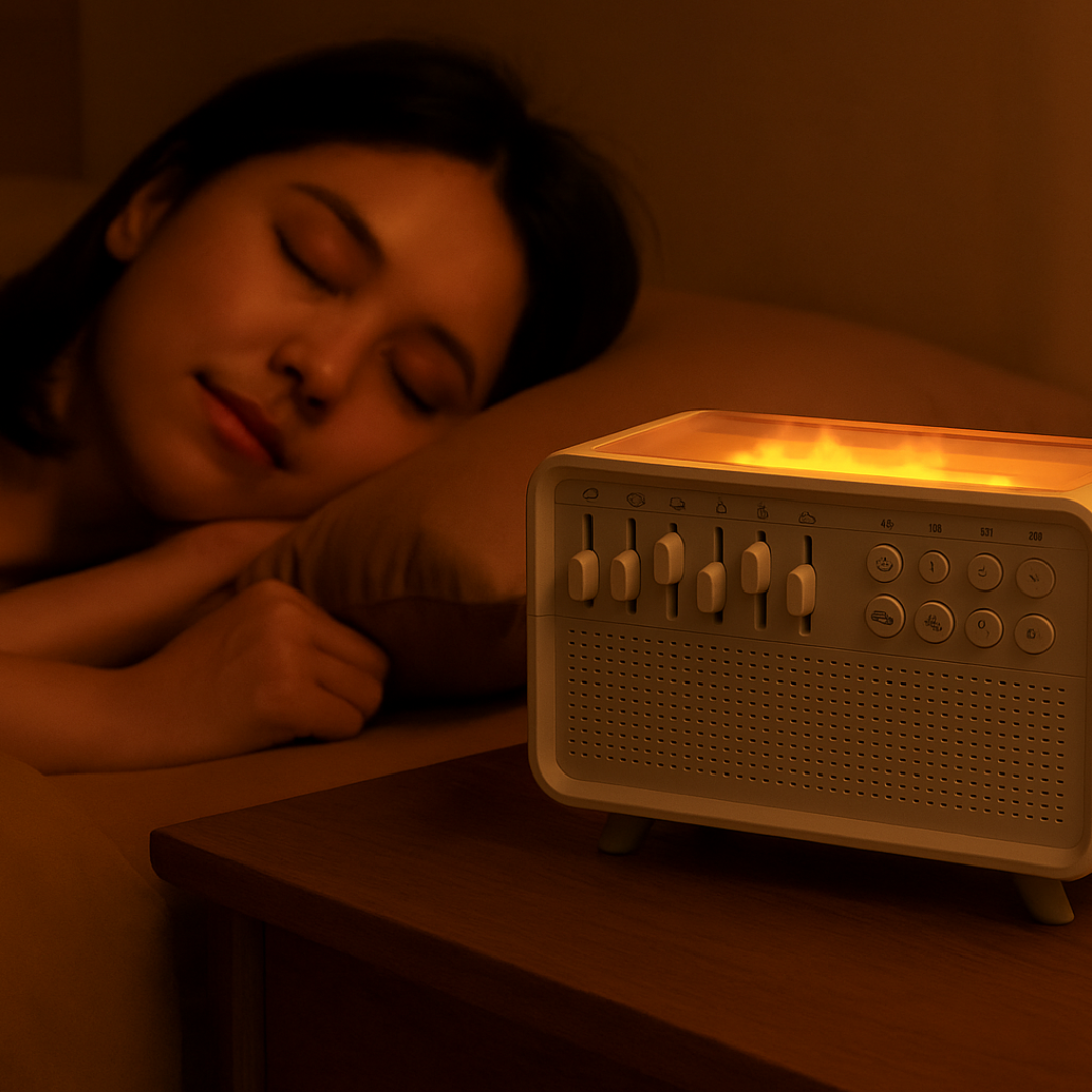 Macchina del rumore bianco tutto-in-uno con umidificatore e luce a fiamma – Soluzione per rilassamento e sonno profondo