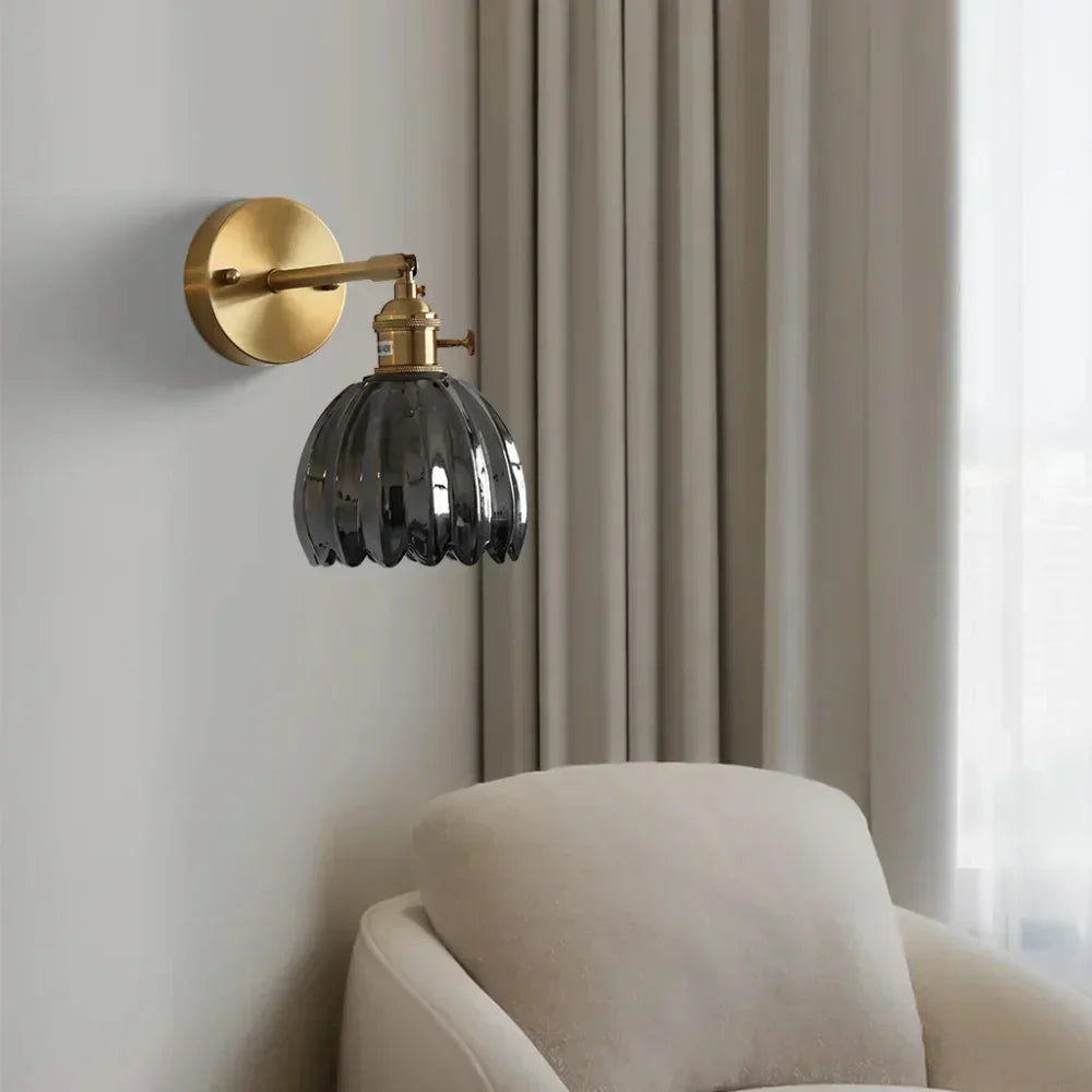 Applique da parete vintage in ottone con vetro a tulipano 1 luce