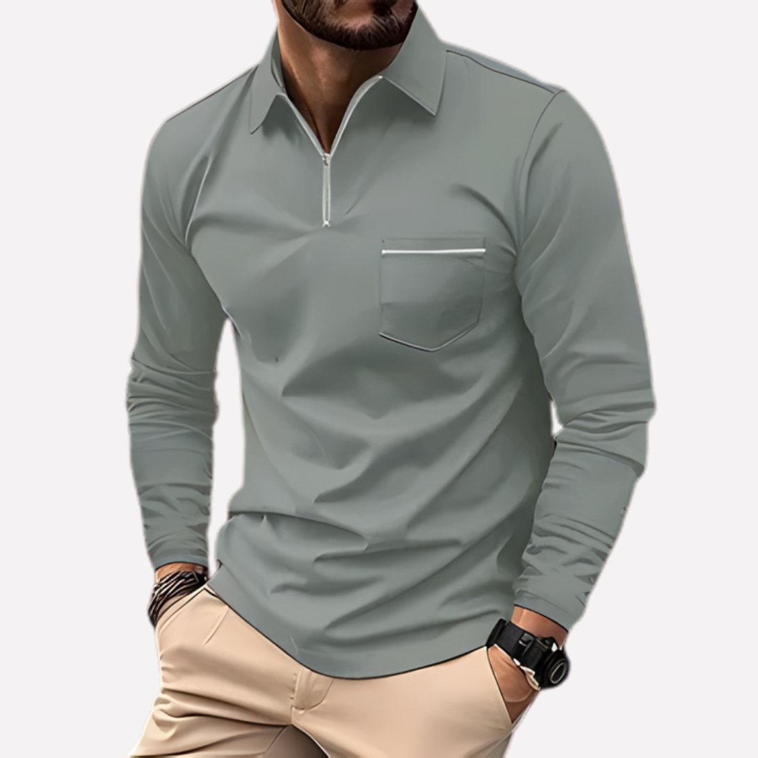 Polo de manga larga para hombre con bolsillo en el pecho