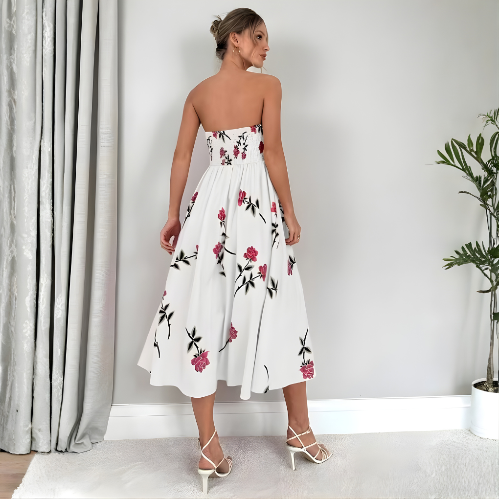 Damen ärmelloses A-Linien Kleid mit Blumenmuster