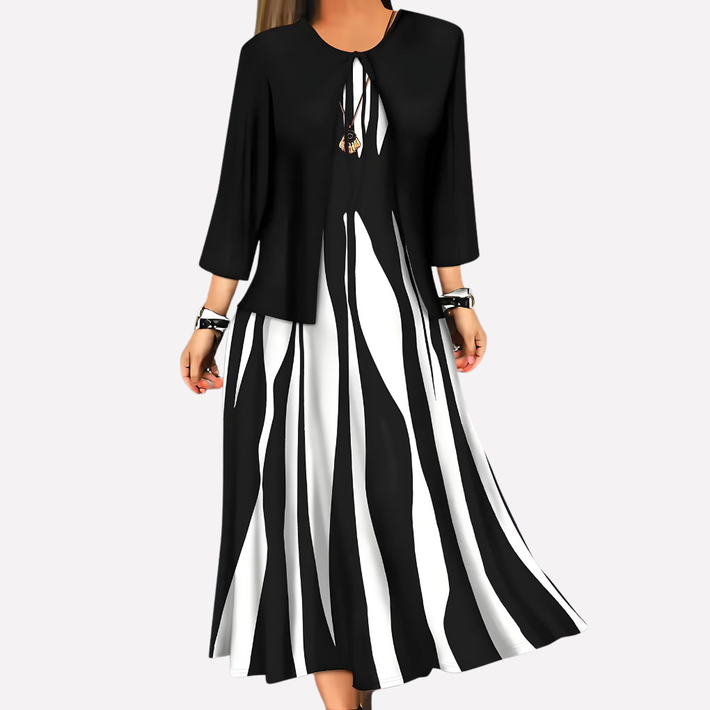 Kvinders todelte bluse- og trykt kjolesæt