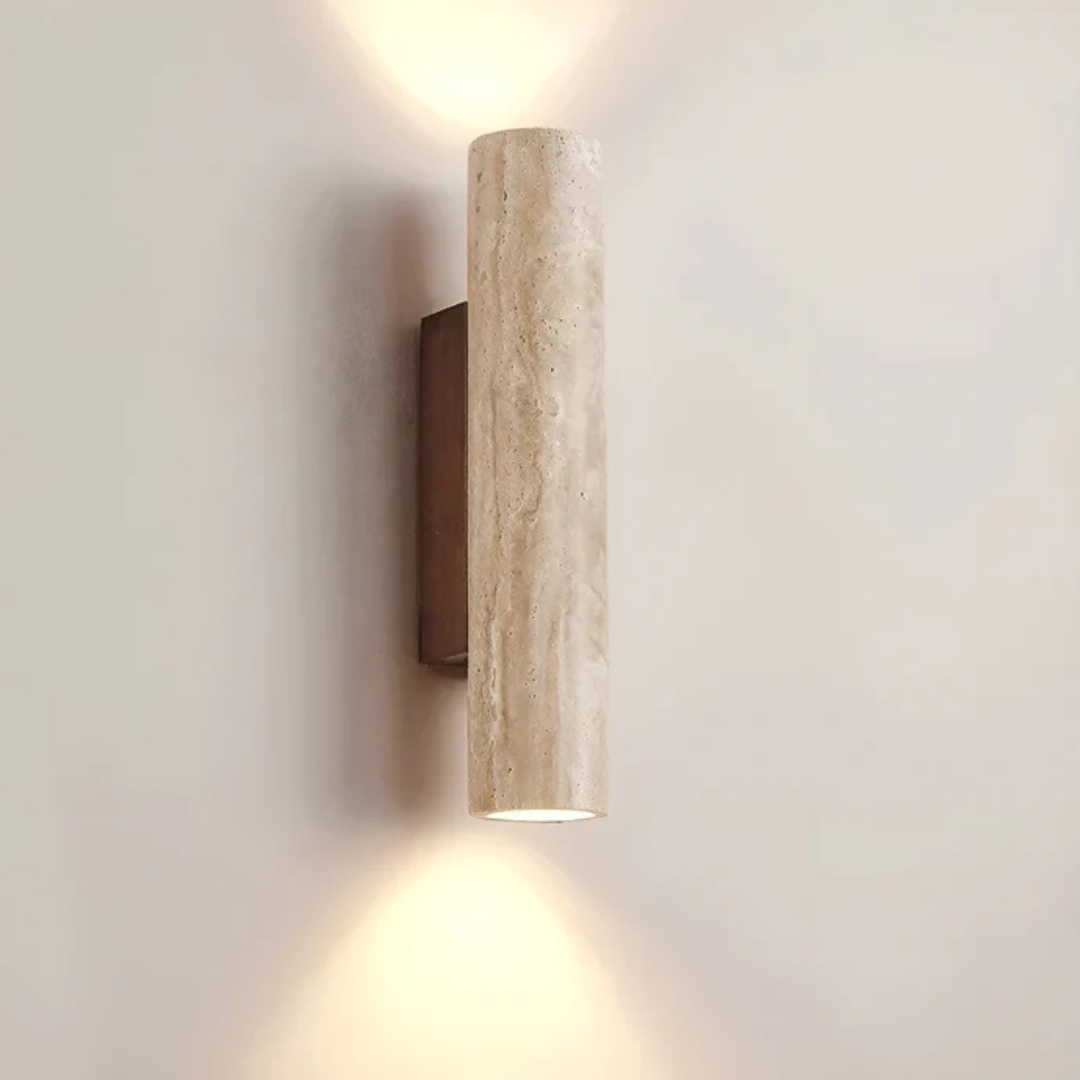 Moderne minimalistische Travertin-Marmor Zylinder LED-Wandleuchte 2-flammig