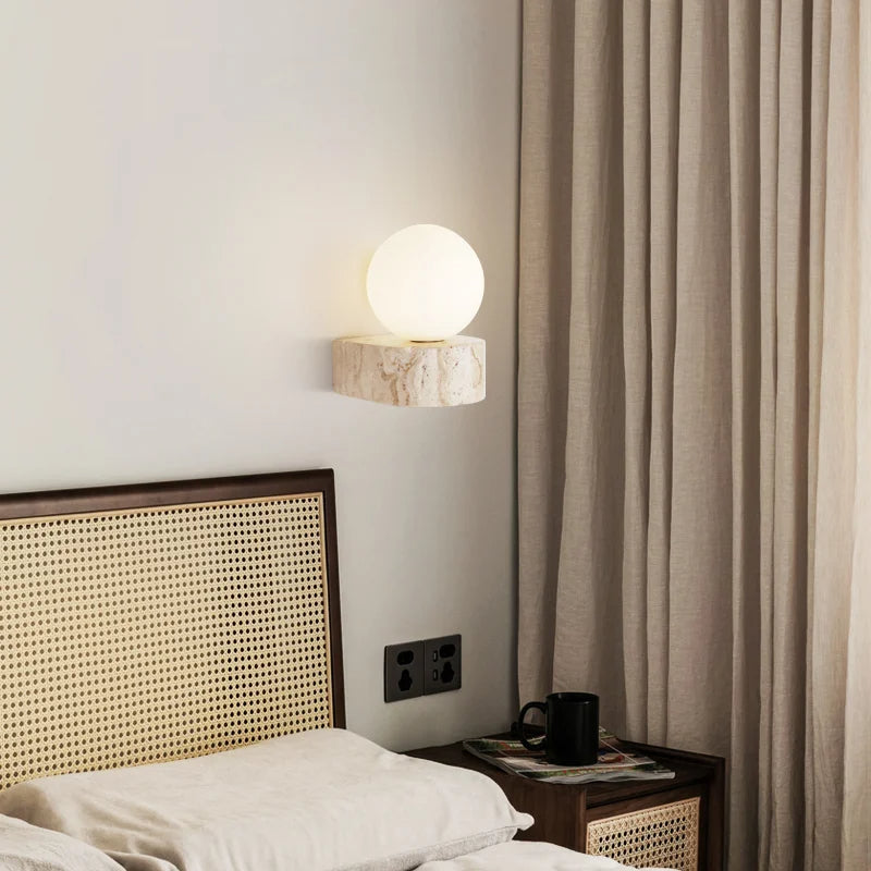 Modern Travertine Globe Wall Sconce LED 1-Light
