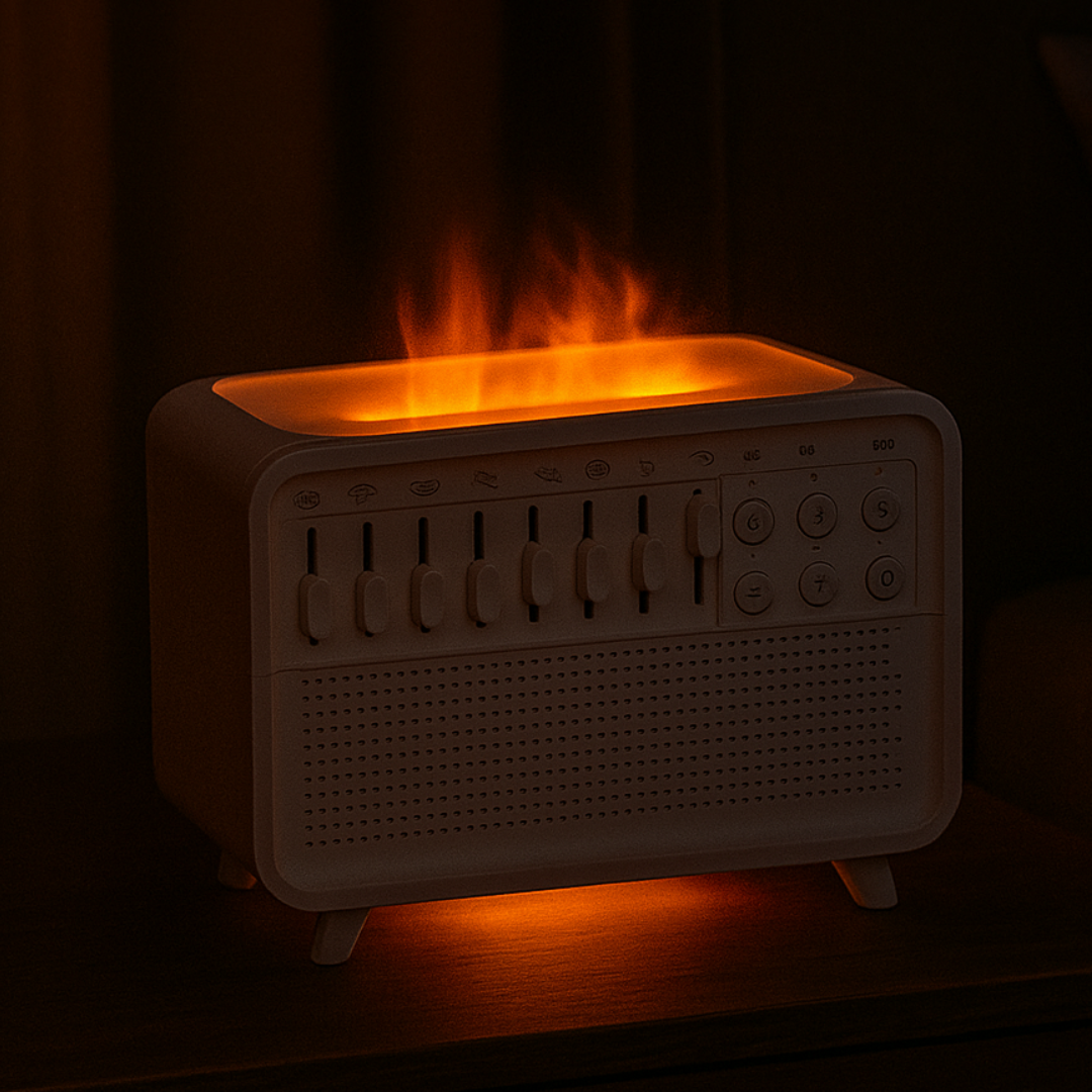 Macchina del rumore bianco tutto-in-uno con umidificatore e luce a fiamma – Soluzione per rilassamento e sonno profondo