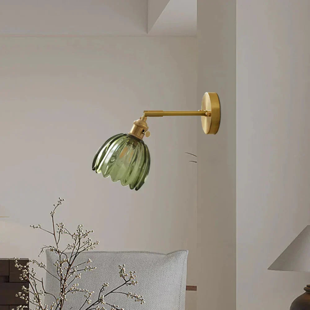 Applique da parete vintage in ottone con vetro a tulipano 1 luce