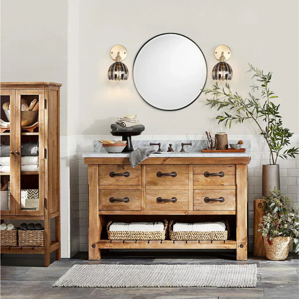 Applique da parete vintage in ottone con vetro a tulipano 1 luce