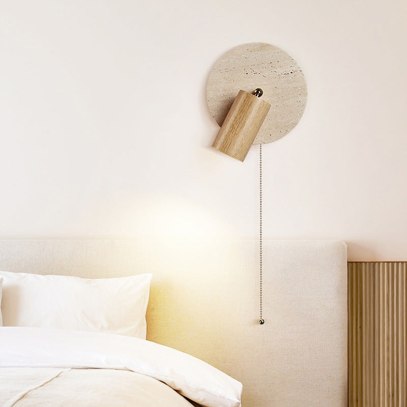 Modern Travertine Wood Rotatable Wall Sconce LED 1-Light