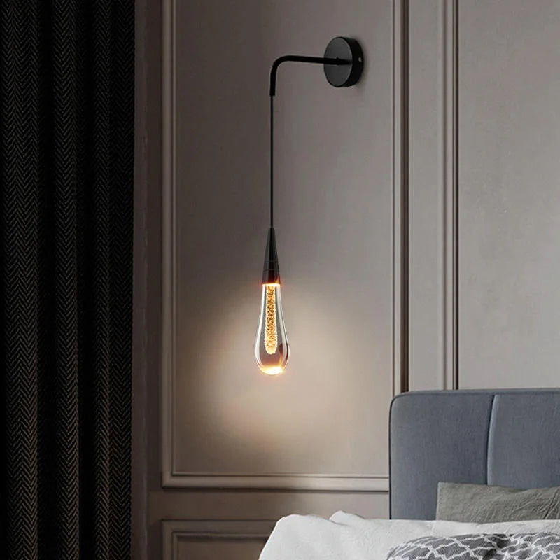 Aplique de pared LED moderno con gotas de lluvia de vidrio 1 luz