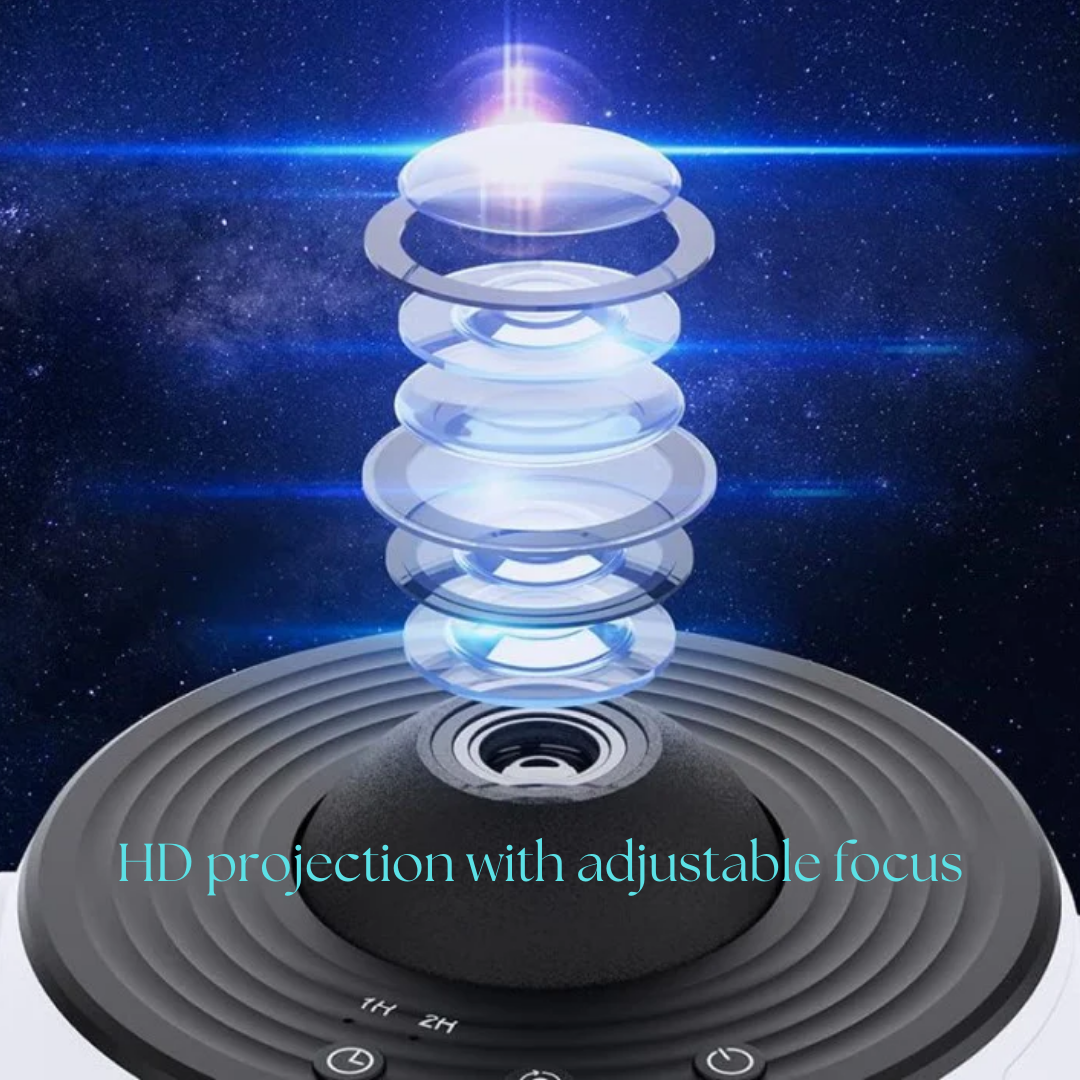 Proyector de galaxias Celestial Dreams con luz estelar giratoria 360° y películas HD
