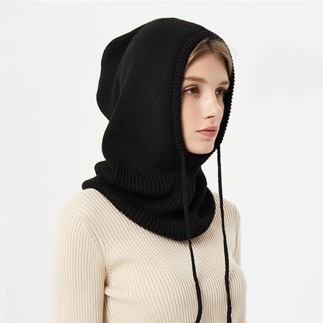 Puili | Winterstrickmütze | Kapuzen-Balaclava-Stil | Verstärkte Wollmischung mit Thermoisolierung | Verstellbarer Kordelzug | Winddichter, voluminöser Kopfschutz