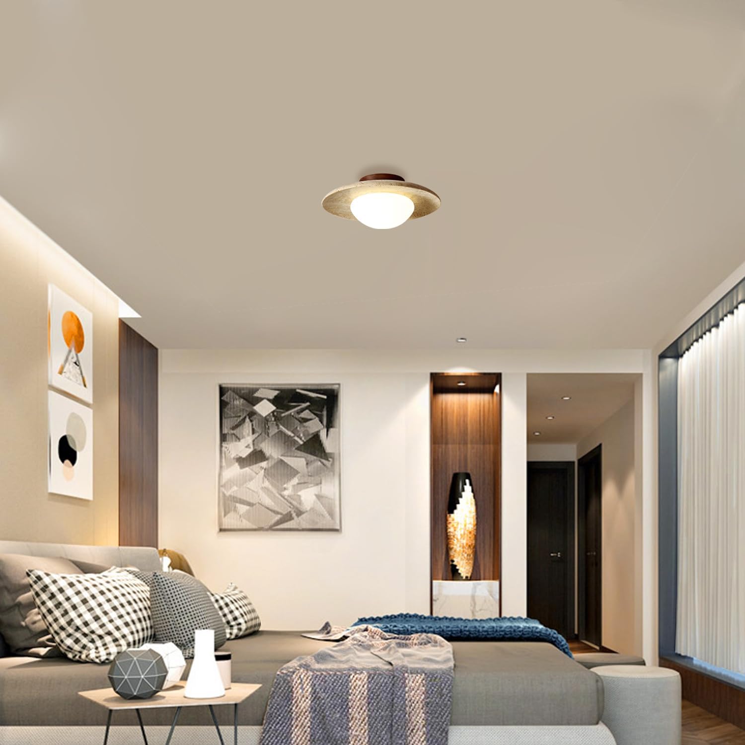 Lampada da soffitto rotonda in travertino minimalista nordica LED 1 luce