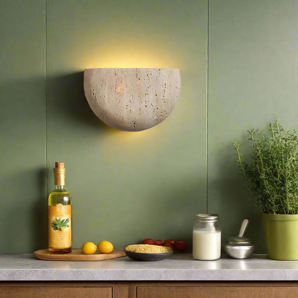 Medieval Travertine Stone Half-Round Wall Sconce G4 1-Light