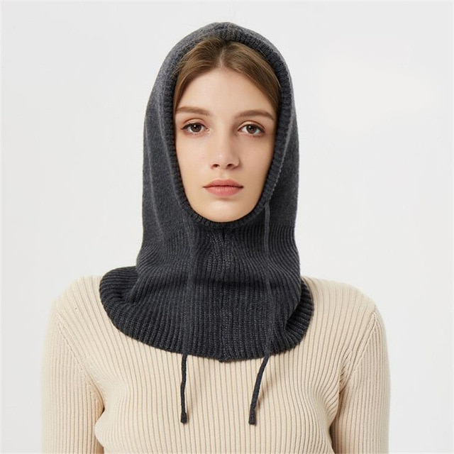 Puili | Winterstrickmütze | Kapuzen-Balaclava-Stil | Verstärkte Wollmischung mit Thermoisolierung | Verstellbarer Kordelzug | Winddichter, voluminöser Kopfschutz