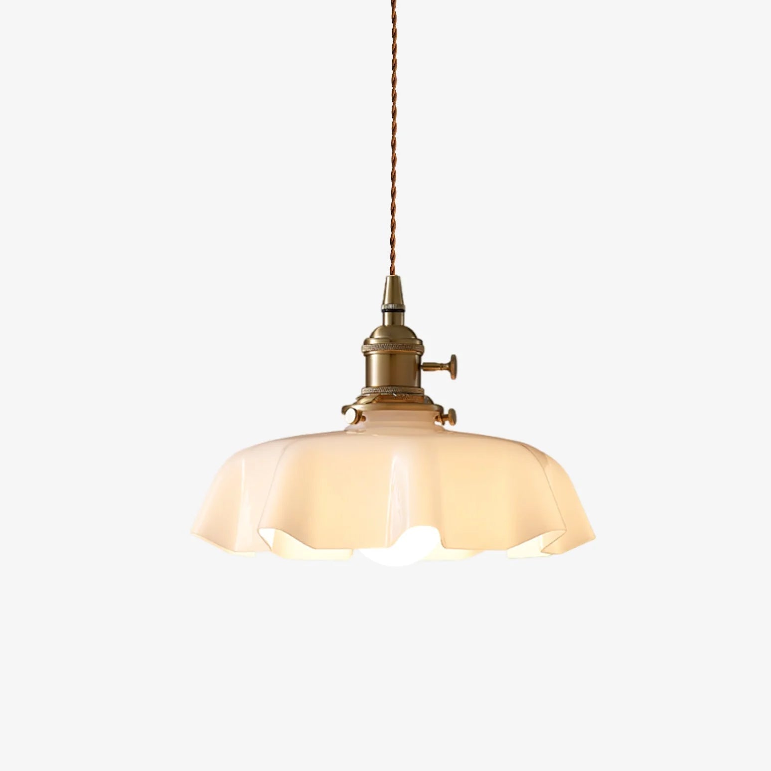 Franse gerimpelde glazen messing hanglamp 1-licht