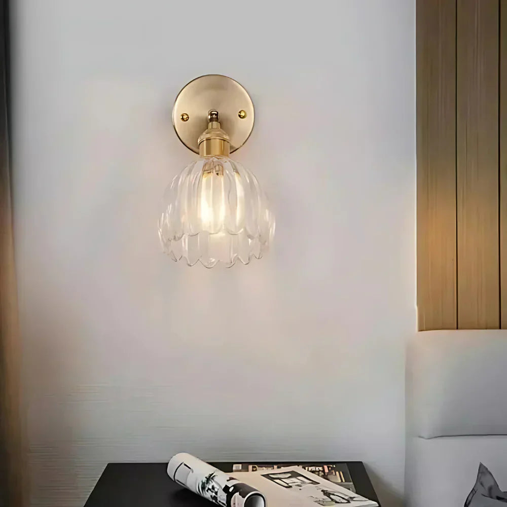 Applique da parete vintage in ottone con vetro a tulipano 1 luce