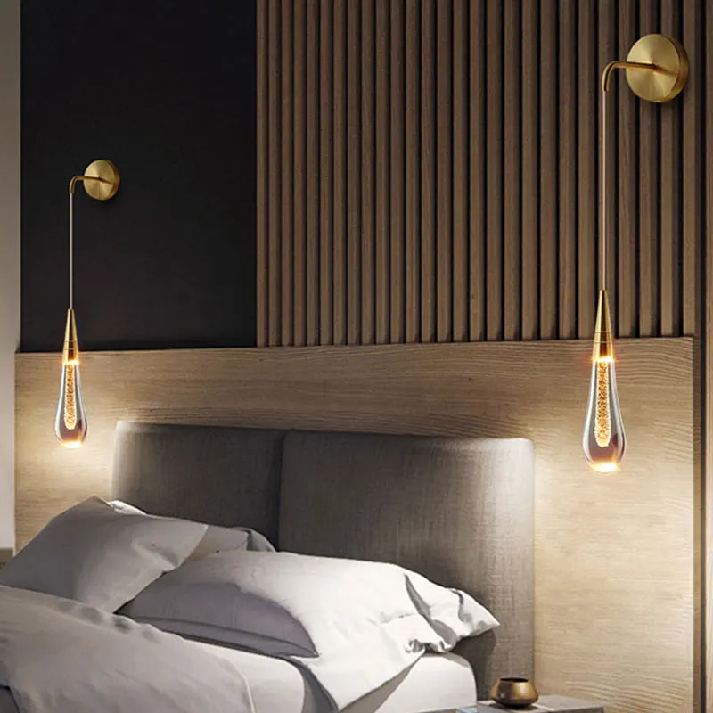 Aplique de pared LED moderno con gotas de lluvia de vidrio 1 luz