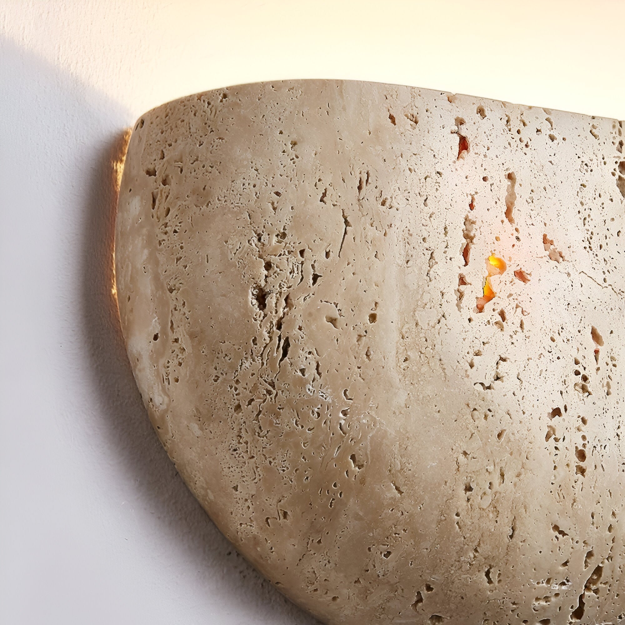 Medieval Travertine Stone Half-Round Wall Sconce G4 1-Light