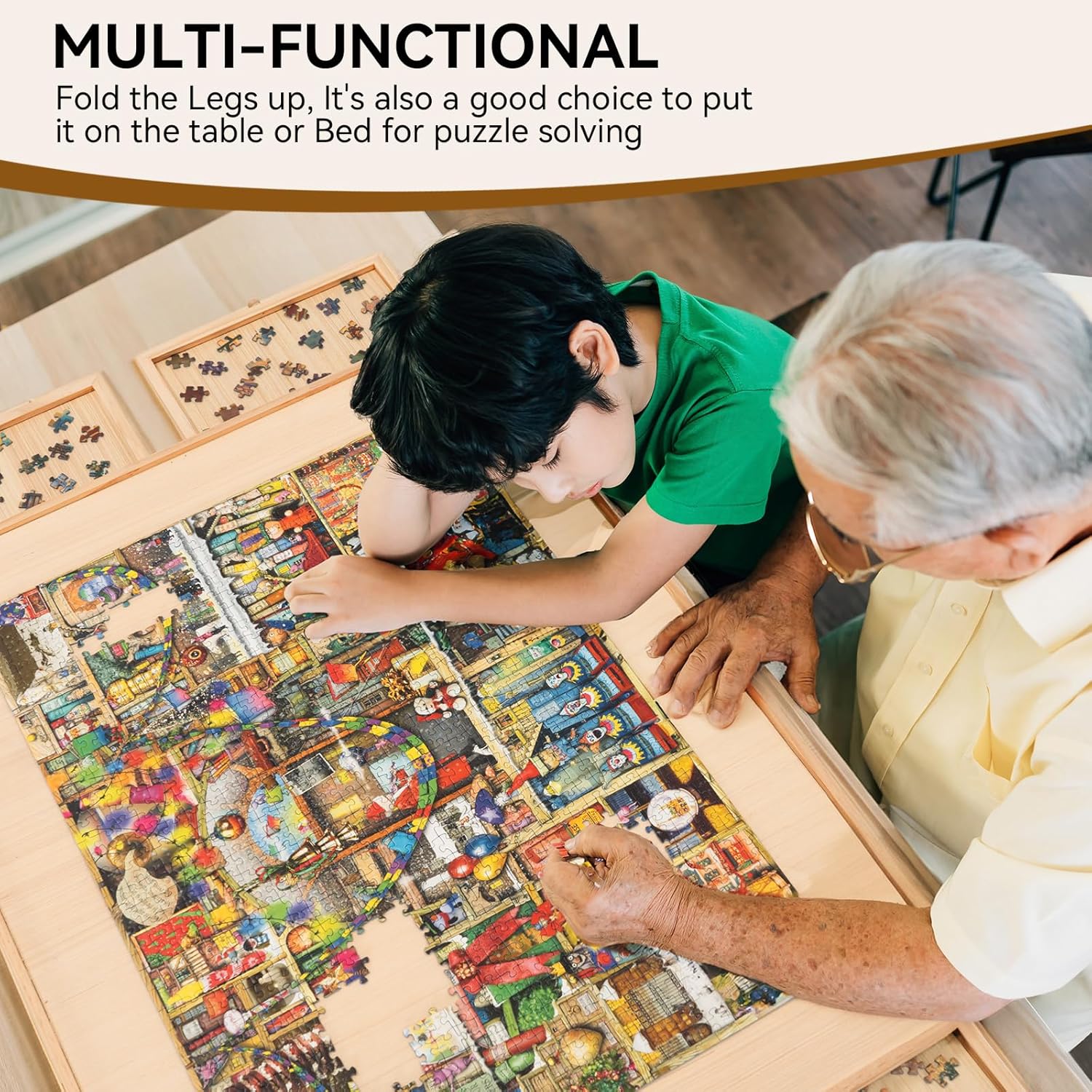 Tavolo puzzle con cassetti – Piano di lavoro con spazio di archiviazione per appassionati di puzzle