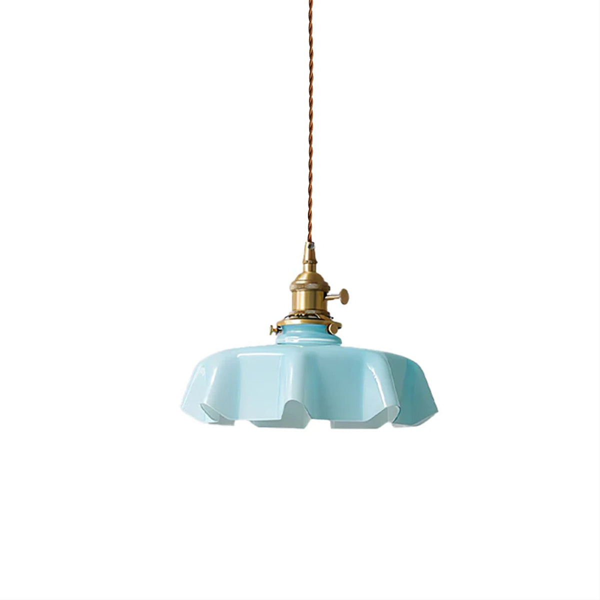 French Ruffled Glass Brass Pendant Light 1-Light