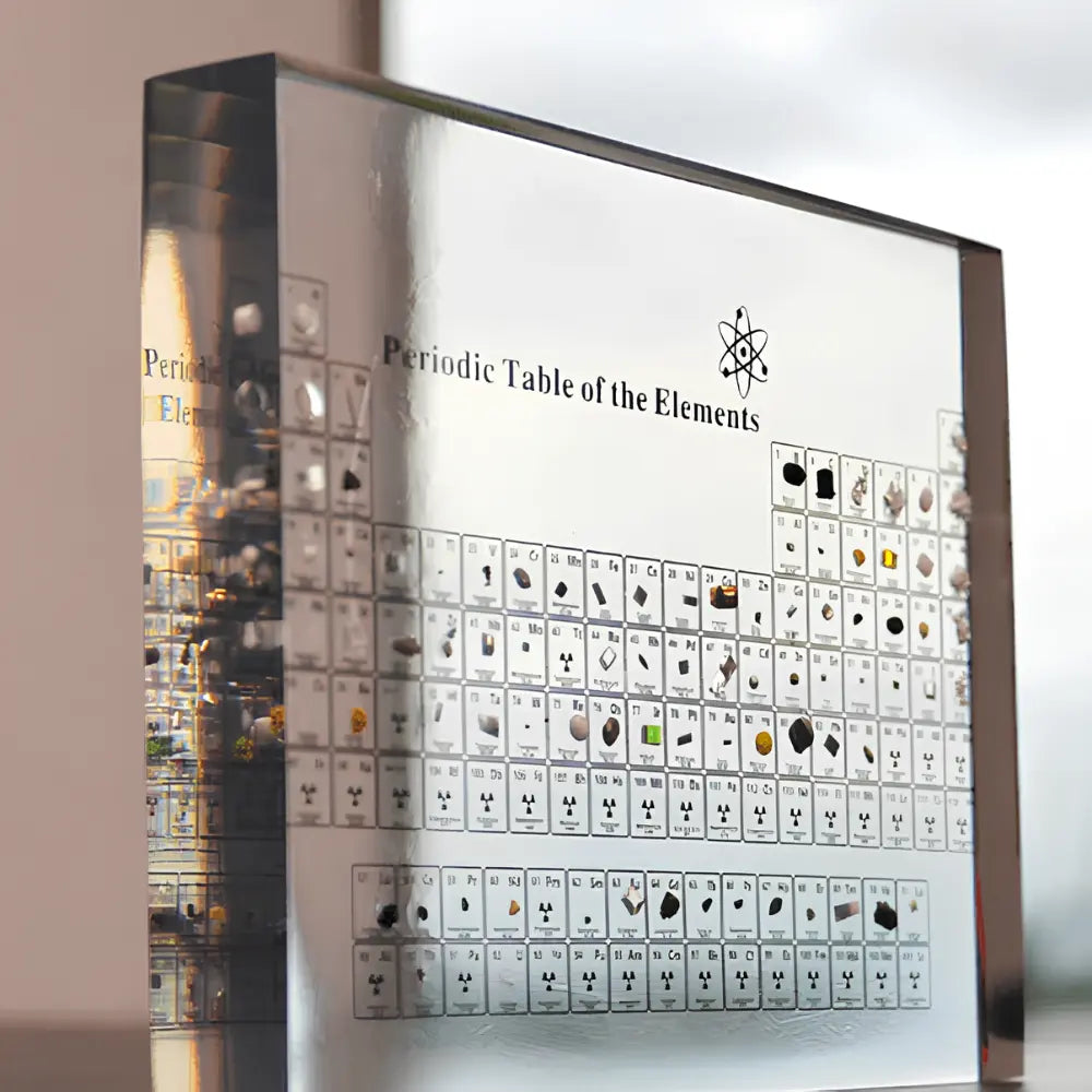 Tavola Periodica Illuminata con Elementi Reali Esposizione Decorativa Scientifica